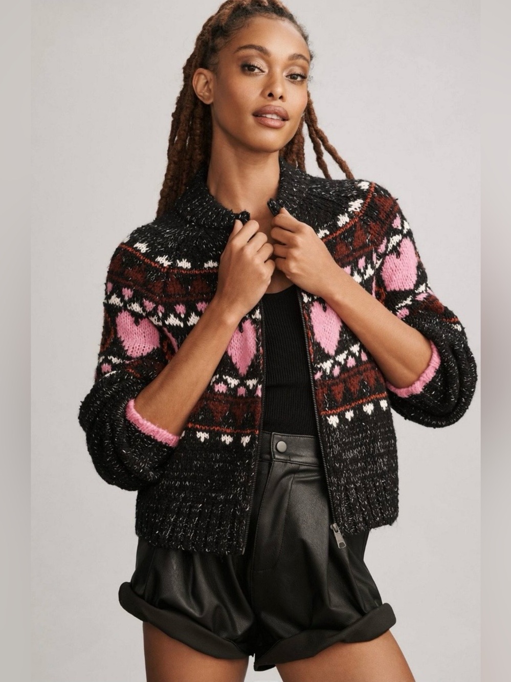 Anthropologie Peace Love Icon Zip-Up Sweater Size 1X